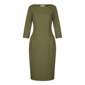 NWT Chiara Boni Ginetta Dress Green US10 Bodycon Knee Length 3/4 Sleeve Stretch